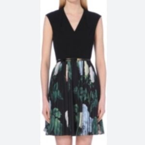 Beulah Niaa Mixed-Media Pleated Dress Girly Feminine Floral Romantic Wedding M